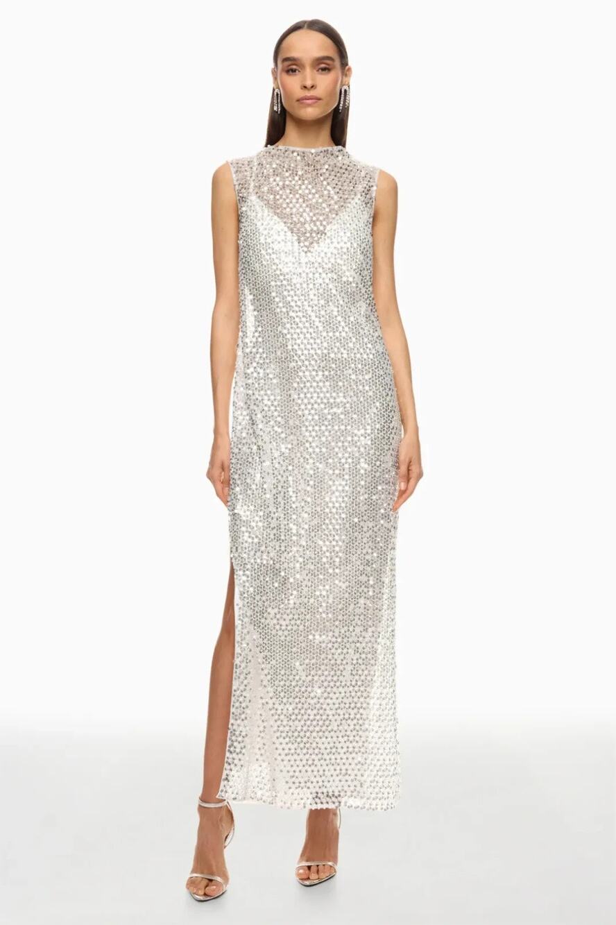 Shona Joy Asteri Sleeveless High-Neck Sequin & Beaded Maxi Dress Size 10